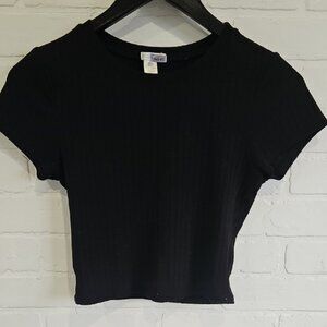 Bozzolo Black Ribbed Crop T-Shirt